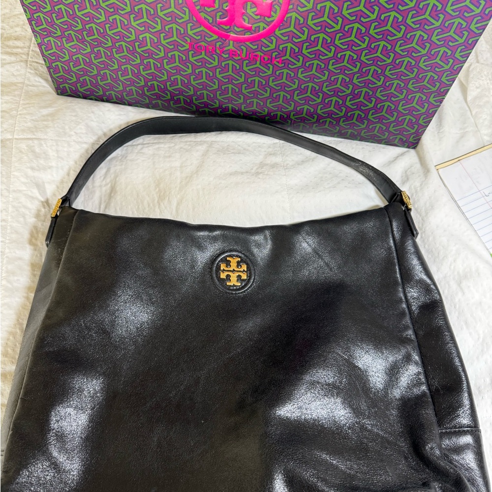 Tory Burch classic Black Leather hobo Handbag
